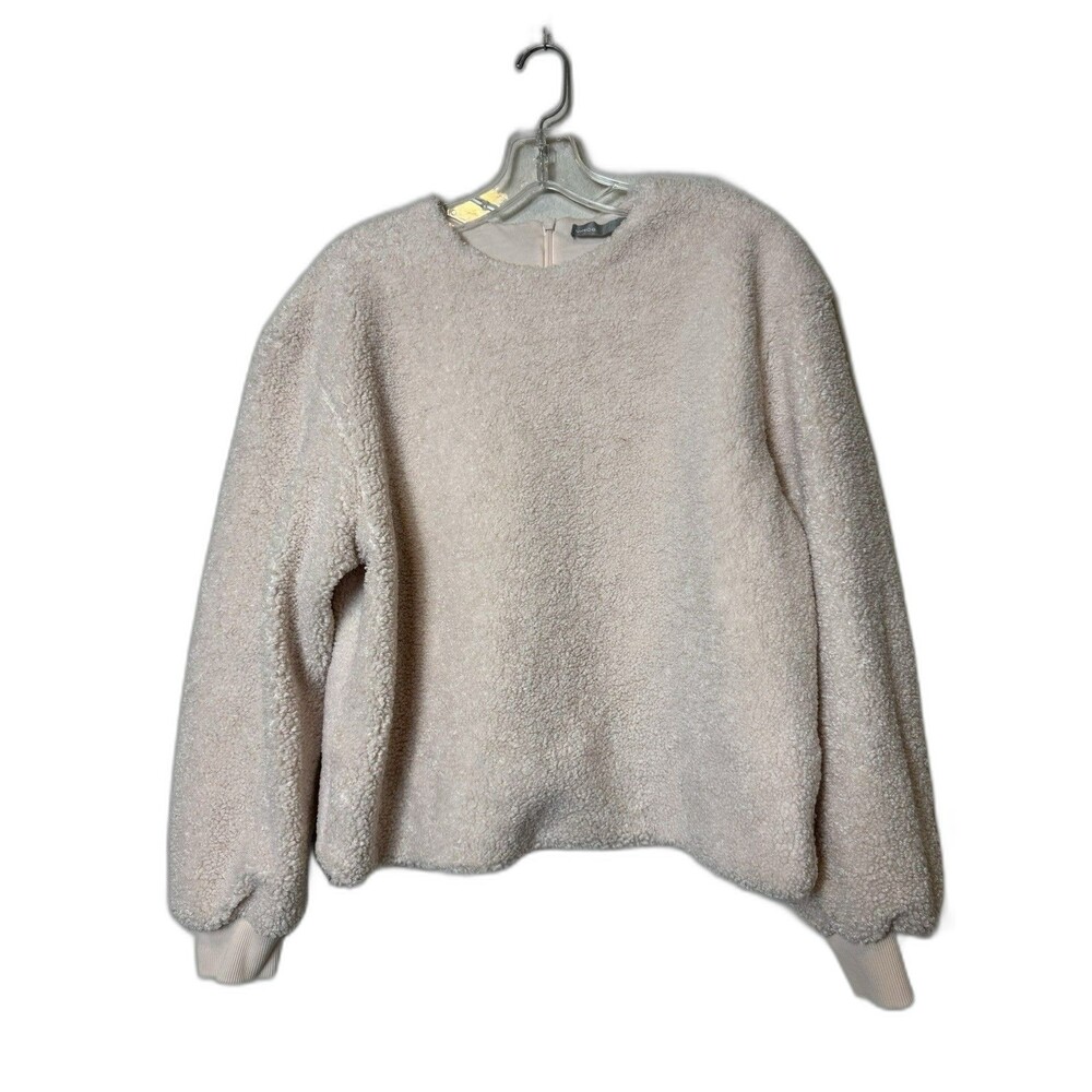 Vince Oversized Cozy Fleece Pullover Sweater Blush Pink Teddy Bear Faux Fur Sz S